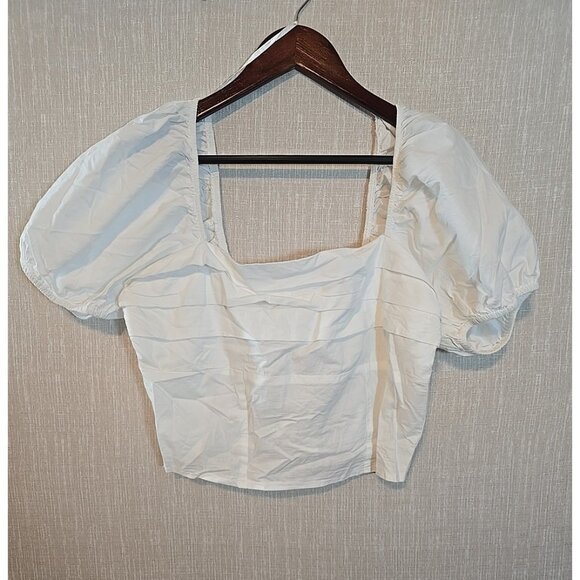 Sim & Sam Tops - Sim & Sam Crop Top smocked White Ruffle Layered Cotton Short Puff Sleeve Size XL